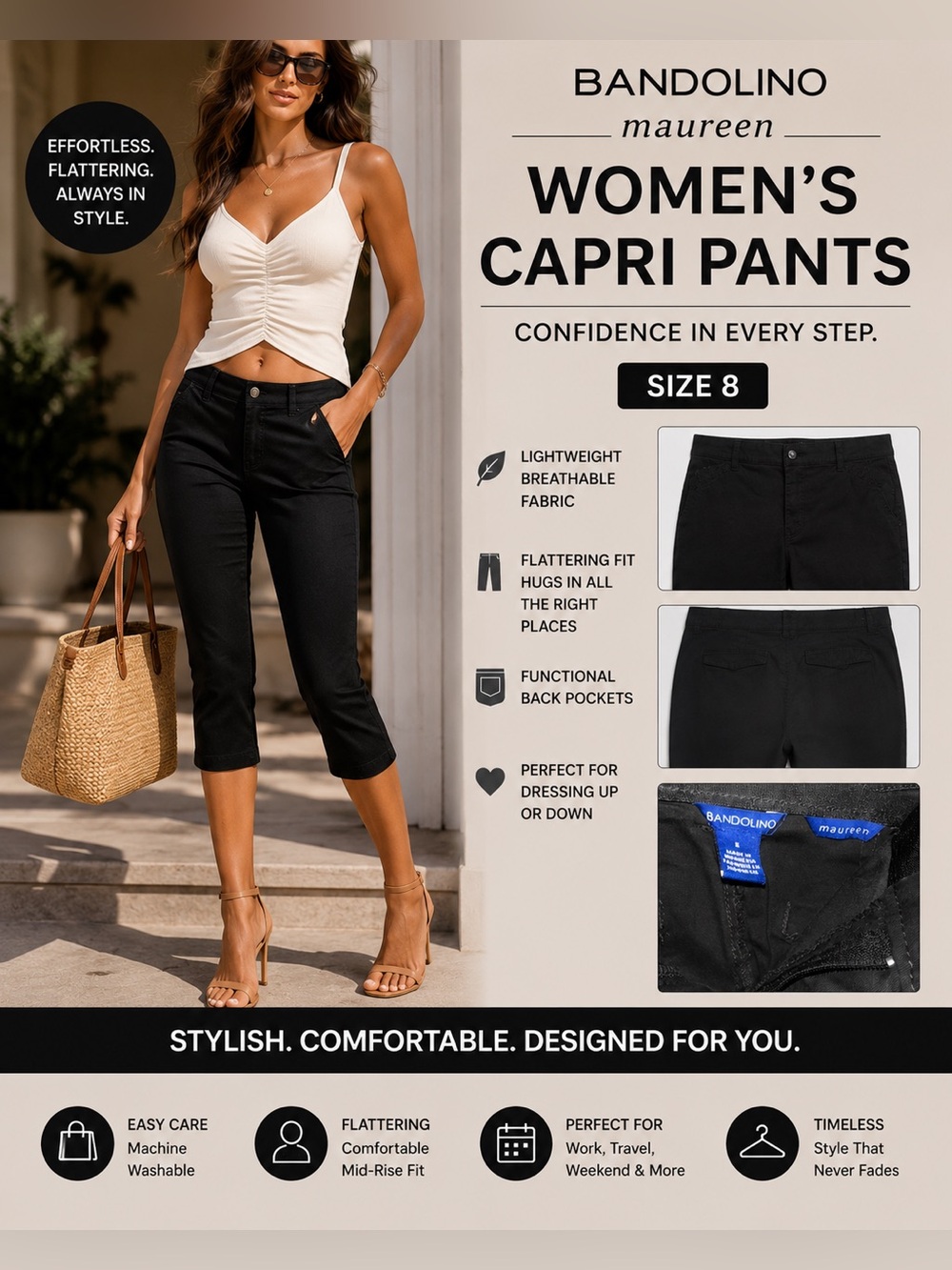 Bandolino Black Women's Capri Pants - Mid-Rise Stretch